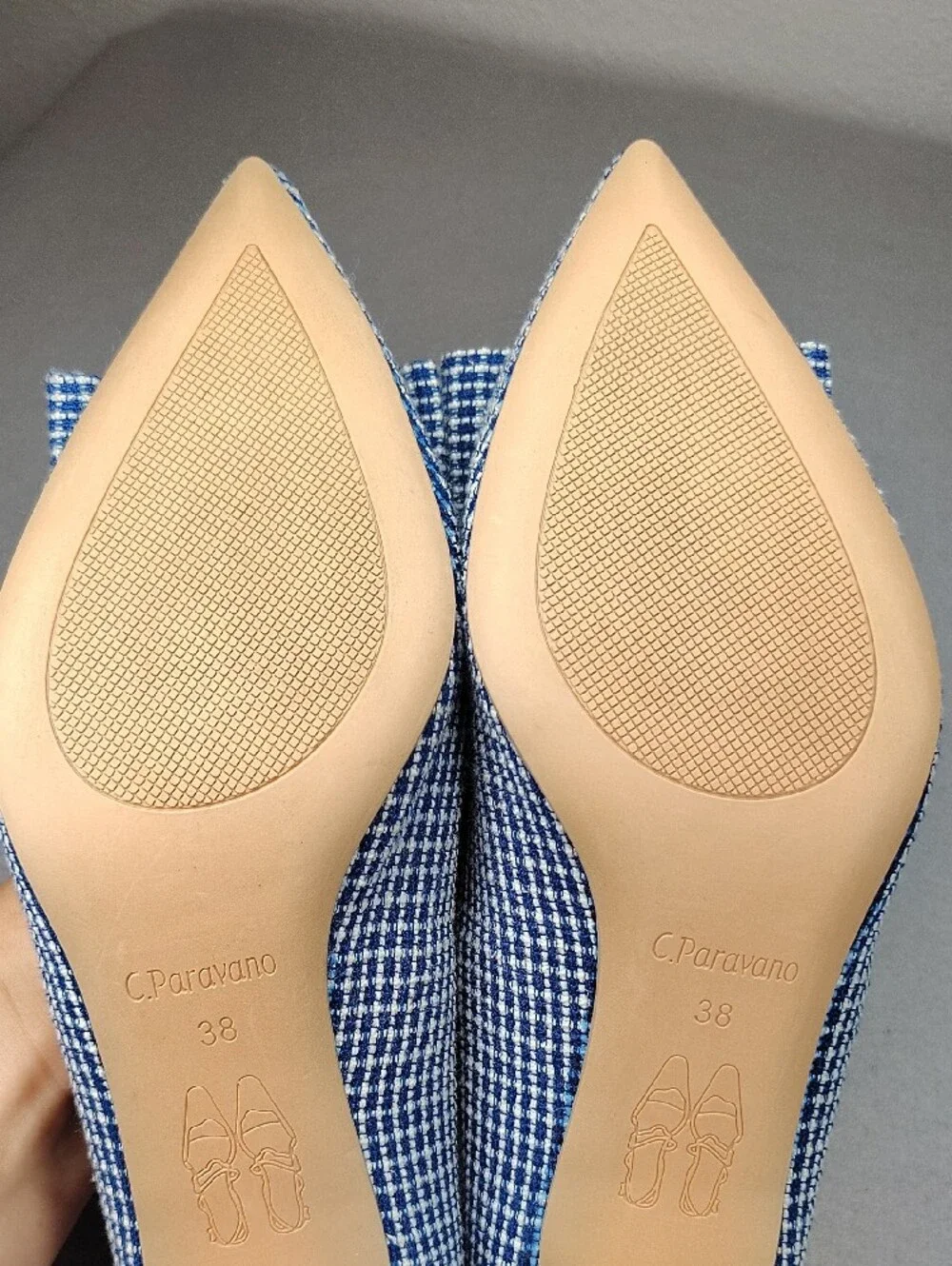 C.Paravano Pumps W/Blue and White Tweed - Size 38 - GORGEOUS
